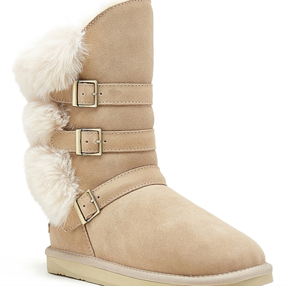 Australia Luxe Nadir Suede Sherpa Sheepskin Fur Boots in Sand #189 - Picture 4 of 11
